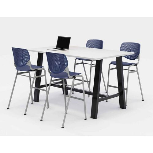 KFI Studios 840031900548 Midtown Bistro Dining Table with Four Navy Kool Barstools, 36 x 72 x 41, Designer White