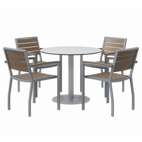 KFI Studios 840031918482 Eveleen Outdoor Patio Table, Four Mocha Powder-Coated Polymer Chairs, Round, 36" Dia x 29h, Fashion Gray