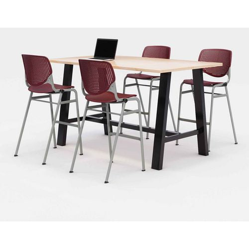 KFI Studios 840031900746 Midtown Bistro Dining Table with Four Burgundy Kool Barstools, 36 x 72 x 41, Kensington Maple