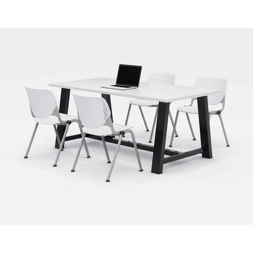 KFI Studios 840031900265 Midtown Dining Table with Four White Kool Series Chairs, 36 x 72 x 30, Designer White