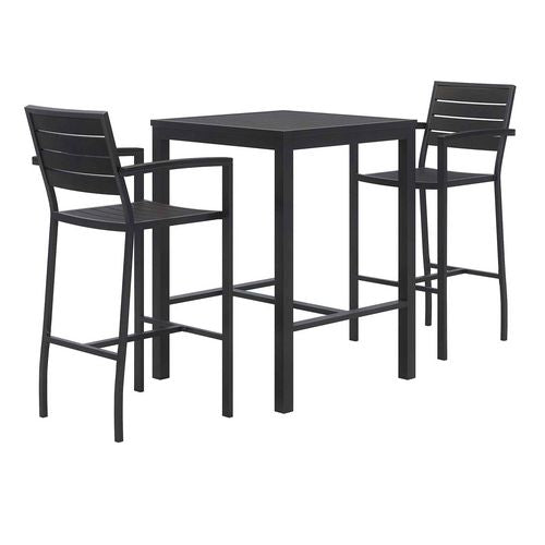 KFI Studios 840031925275 Eveleen Outdoor Bistro Patio Table with Two Black Powder-Coated Polymer Barstools, 30" Square, Black