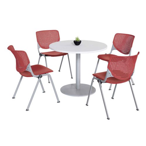 KFI Studios 811774036764 Pedestal Table with Four Coral Kool Series Chairs, Round, 36" Dia x 29h, Designer White