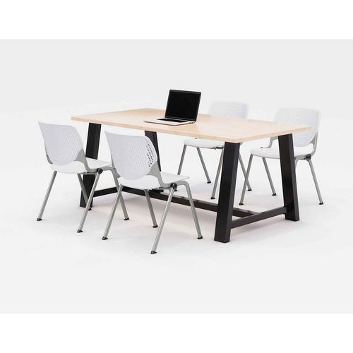 KFI Studios 840031900456 Midtown Dining Table with Four White Kool Series Chairs, 36 x 72 x 30, Kensington Maple