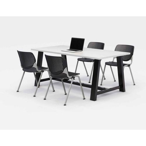 KFI Studios 840031900272 Midtown Dining Table with Four Black Kool Series Chairs, 36 x 72 x 30, Designer White
