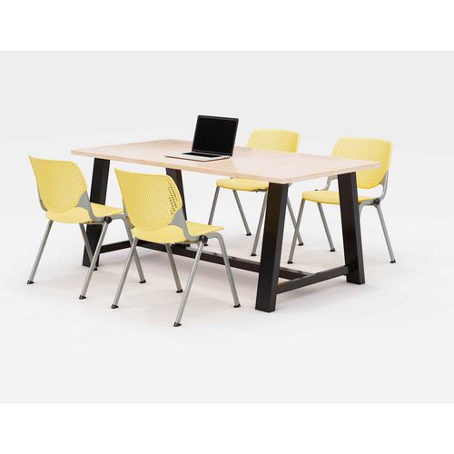 KFI Studios 840031900470 Midtown Dining Table with Four Yellow Kool Series Chairs, 36 x 72 x 30, Kensington Maple