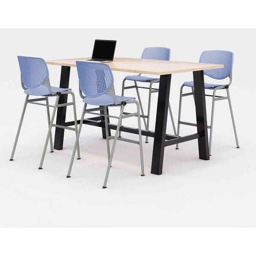 KFI Studios 840031900814 Midtown Bistro Dining Table with Four Periwinkle Kool Barstools, 36 x 72 x 41, Kensington Maple