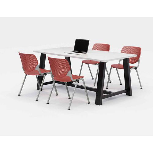 KFI Studios 840031900340 Midtown Dining Table with Four Coral Kool Series Chairs, 36 x 72 x 30, Designer White