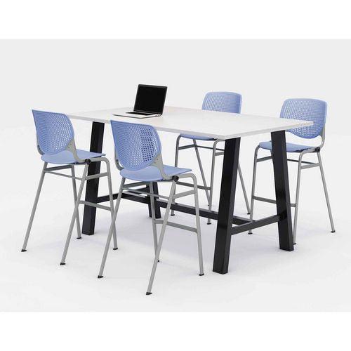 KFI Studios 840031900623 Midtown Bistro Dining Table with Four Periwinkle Kool Barstools, 36 x 72 x 41, Designer White
