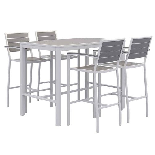 KFI Studios 840031925206 Eveleen Outdoor Bistro Patio Table with Four Gray Powder-Coated Polymer Barstools, 32 x 55, Gray