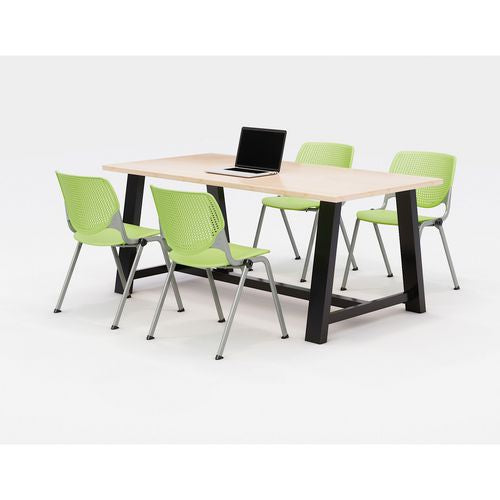 KFI Studios 840031900494 Midtown Dining Table with Four Lime Green Kool Series Chairs, 36 x 72 x 30, Kensington Maple