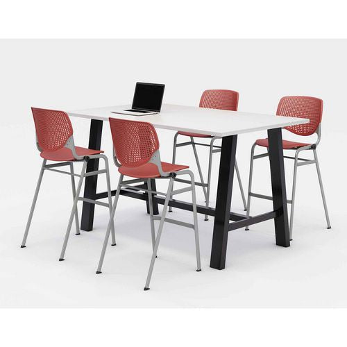 KFI Studios 840031900647 Midtown Bistro Dining Table with Four Coral Kool Barstools, 36 x 72 x 41, Designer White