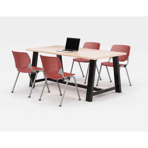 KFI Studios 840031900531 Midtown Dining Table with Four Coral Kool Series Chairs, 36 x 72 x 30, Kensington Maple