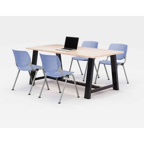 KFI Studios 840031900517 Midtown Dining Table with Four Periwinkle Kool Series Chairs, 36 x 72 x 30, Kensington Maple