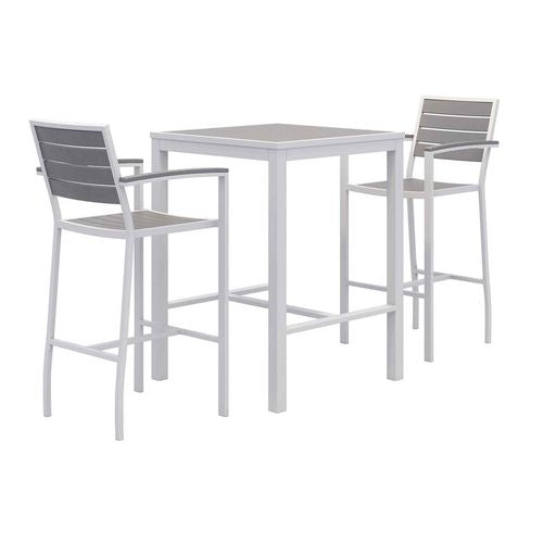 KFI Studios 840031925268 Eveleen Outdoor Bistro Patio Table with Two Gray Powder-Coated Polymer Barstools, 30" Square, Gray