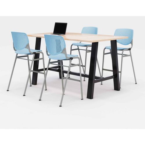 KFI Studios 840031900821 Midtown Bistro Dining Table with Four Sky Blue Kool Barstools, 36 x 72 x 41, Kensington Maple