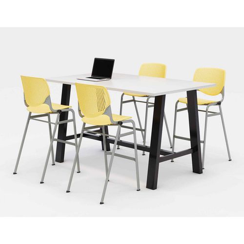 KFI Studios 840031900586 Midtown Bistro Dining Table with Four Yellow Kool Barstools, 36 x 72 x 41, Designer White