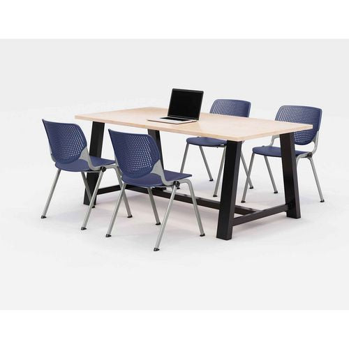 KFI Studios 840031900432 Midtown Dining Table with Four Navy Kool Series Chairs, 36 x 72 x 30, Kensington Maple