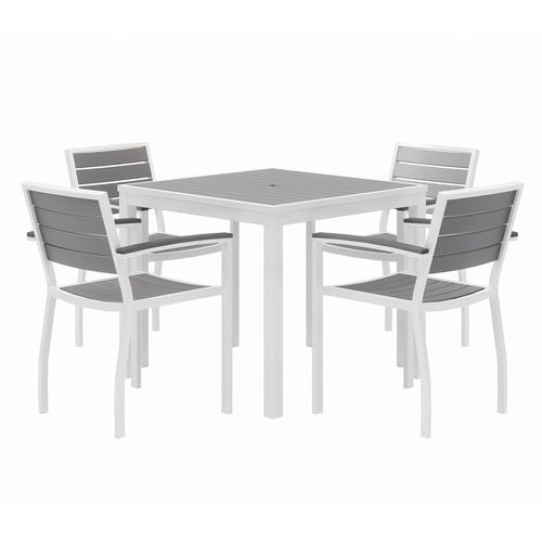 KFI Studios 840031918550 Eveleen Outdoor Patio Table with Four Gray Powder-Coated Polymer Chairs, 32" Square, Gray