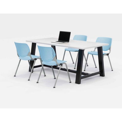 KFI Studios 840031900333 Midtown Dining Table with Four Sky Blue Kool Series Chairs, 36 x 72 x 30, Designer White