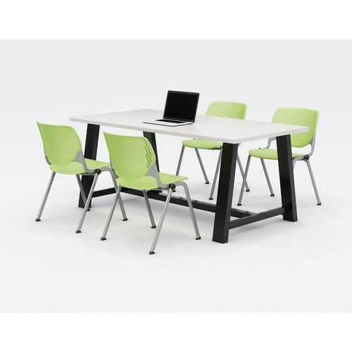 KFI Studios 840031900302 Midtown Dining Table with Four Lime Green Kool Series Chairs, 36 x 72 x 30, Designer White