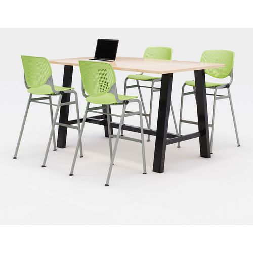 KFI Studios 840031900791 Midtown Bistro Dining Table with Four Lime Green Kool Barstools, 36 x 72 x 41, Kensington Maple