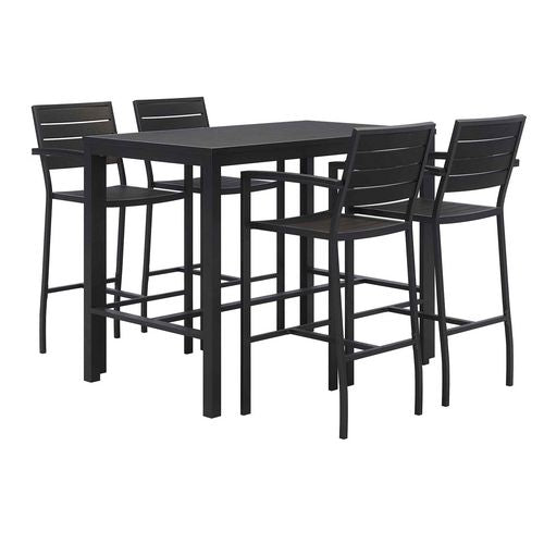 KFI Studios 840031925213 Eveleen Outdoor Bistro Patio Table with Four Black Powder-Coated Polymer Barstools, 32 x 55, Black