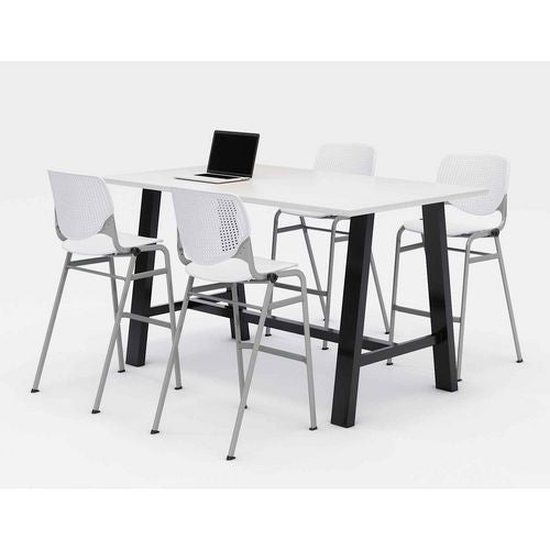 KFI Studios 840031900562 Midtown Bistro Dining Table with Four White Kool Barstools, 36 x 72 x 41, Designer White