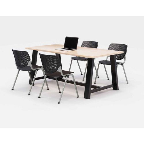 KFI Studios 840031900463 Midtown Dining Table with Four Black Kool Series Chairs, 36 x 72 x 30, Kensington Maple