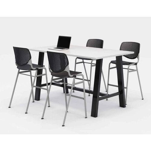 KFI Studios 840031900579 Midtown Bistro Dining Table with Four Black Kool Barstools, 36 x 72 x 41, Designer White