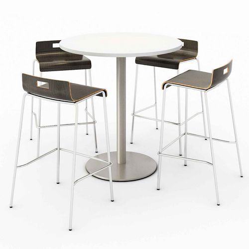 KFI Studios 840031900111 Pedestal Bistro Table with Four Espresso Jive Series Barstools, Round, 36" Dia x 41h, Designer White