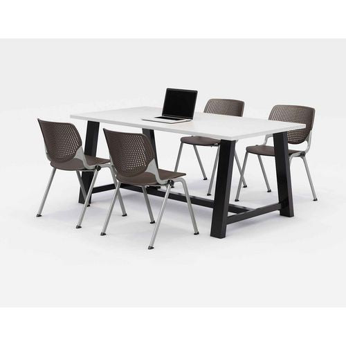 KFI Studios 840031900319 Midtown Dining Table with Four Brownstone Kool Series Chairs, 36 x 72 x 30, Designer White