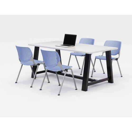 KFI Studios 840031900326 Midtown Dining Table with Four Periwinkle Kool Series Chairs, 36 x 72 x 30, Designer White