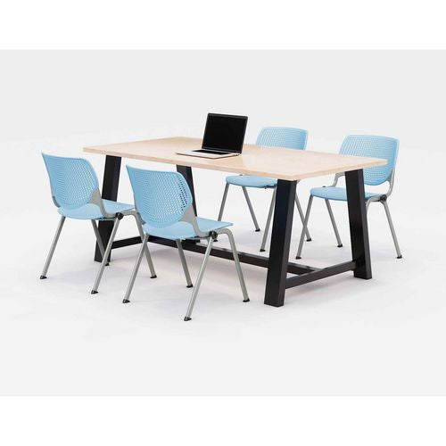 KFI Studios 840031900524 Midtown Dining Table with Four Sky Blue Kool Series Chairs, 36 x 72 x 30, Kensington Maple