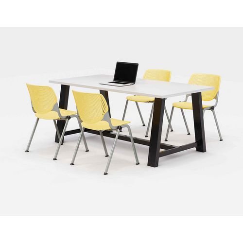 KFI Studios 840031900289 Midtown Dining Table with Four Yellow Kool Series Chairs, 36 x 72 x 30, Designer White