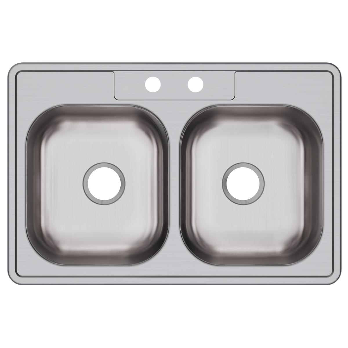 Dayton DD233222 Dayton Stainless Steel 33" x 22" x 7-1/16", 2-Hole Equal Double Bowl Drop-in Sink
