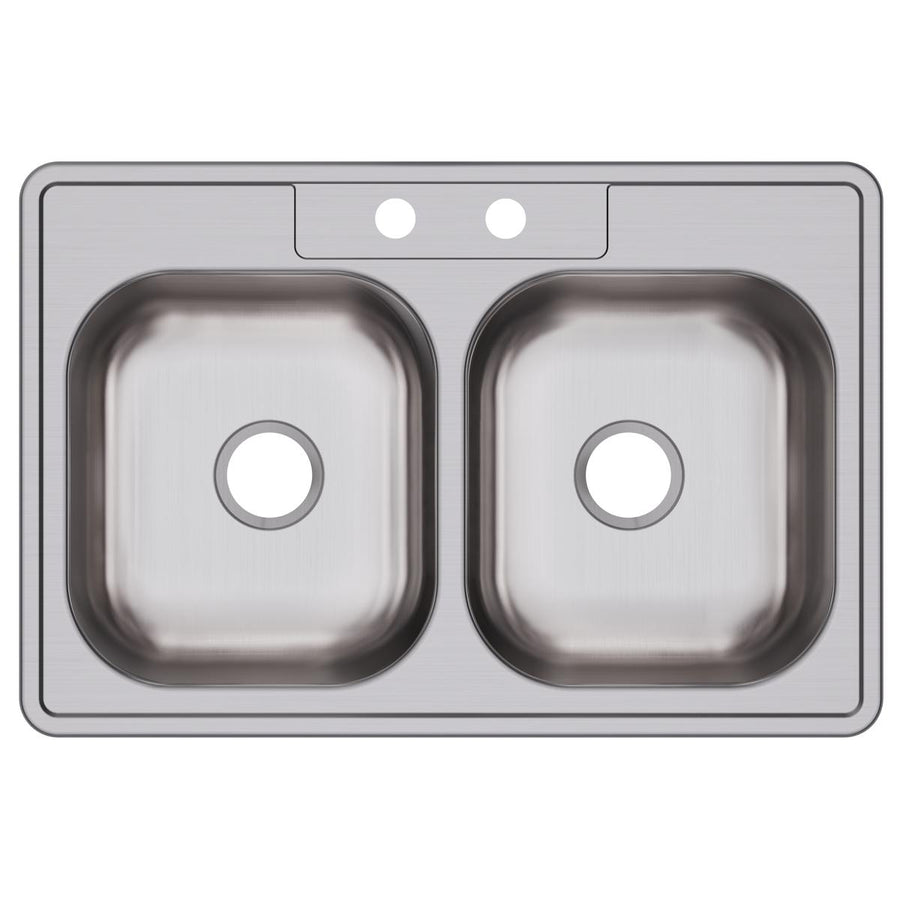 Dayton DD233222 Dayton Stainless Steel 33" x 22" x 7-1/16", 2-Hole Equal Double Bowl Drop-in Sink
