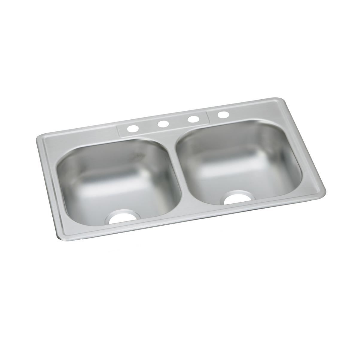 Dayton DD233223 Dayton Stainless Steel 33" x 22" x 7-1/16", 3-Hole Equal Double Bowl Drop-in Sink