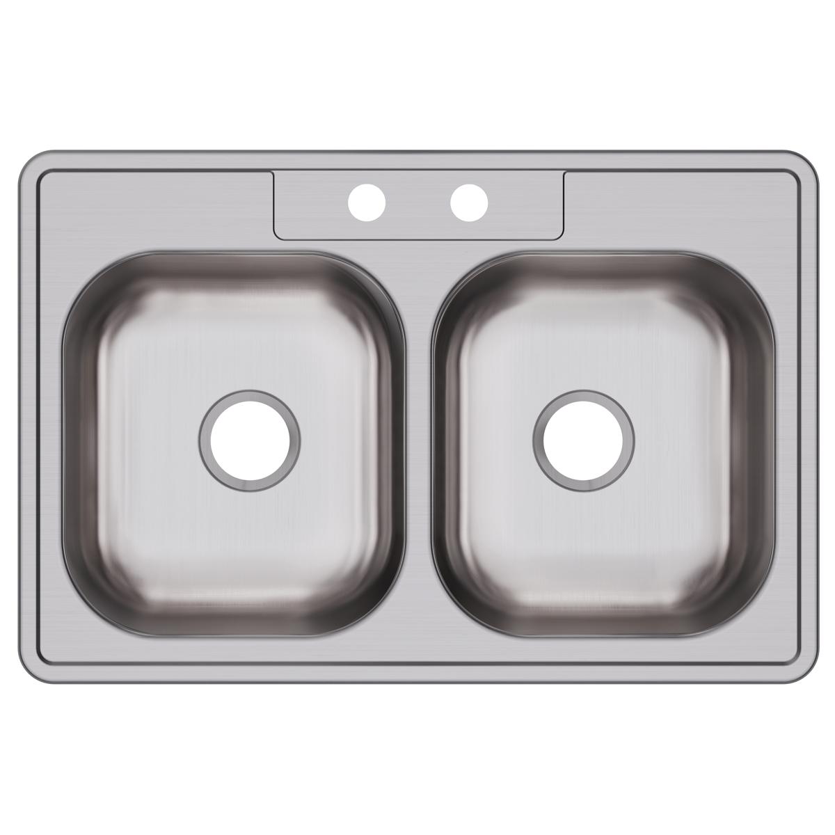 Dayton DDW10233222 Dayton Stainless Steel 33" x 22" x 7-1/16", 2-Hole Equal Double Bowl Drop-in Sink (10 Pack)