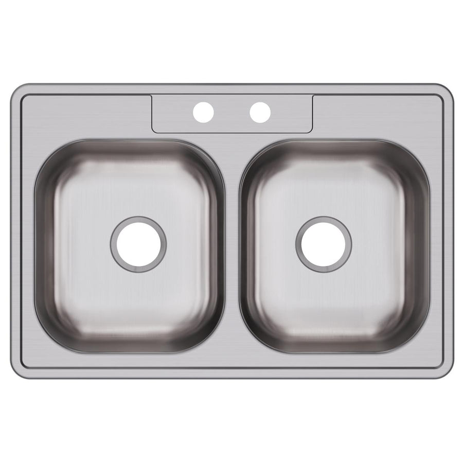 Dayton DDW10233222 Dayton Stainless Steel 33" x 22" x 7-1/16", 2-Hole Equal Double Bowl Drop-in Sink (10 Pack)