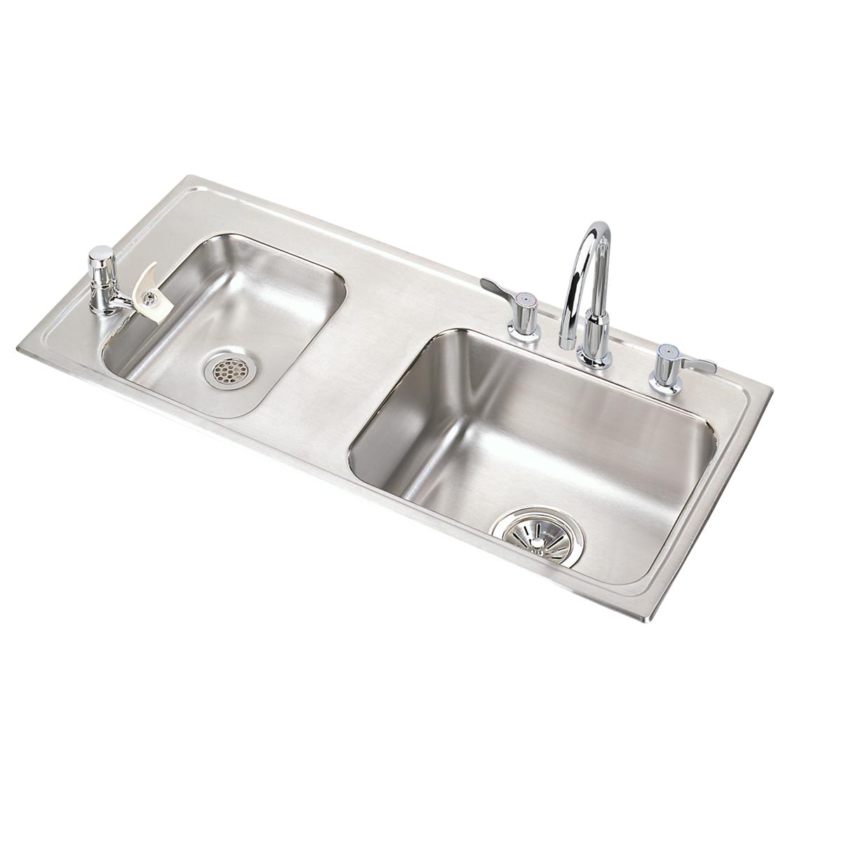Elkay DRKAD371765LC Lustertone Classic Stainless Steel 37-1/4" x 17" x 6-1/2", Double Bowl Drop-in Classroom ADA Sink Kit