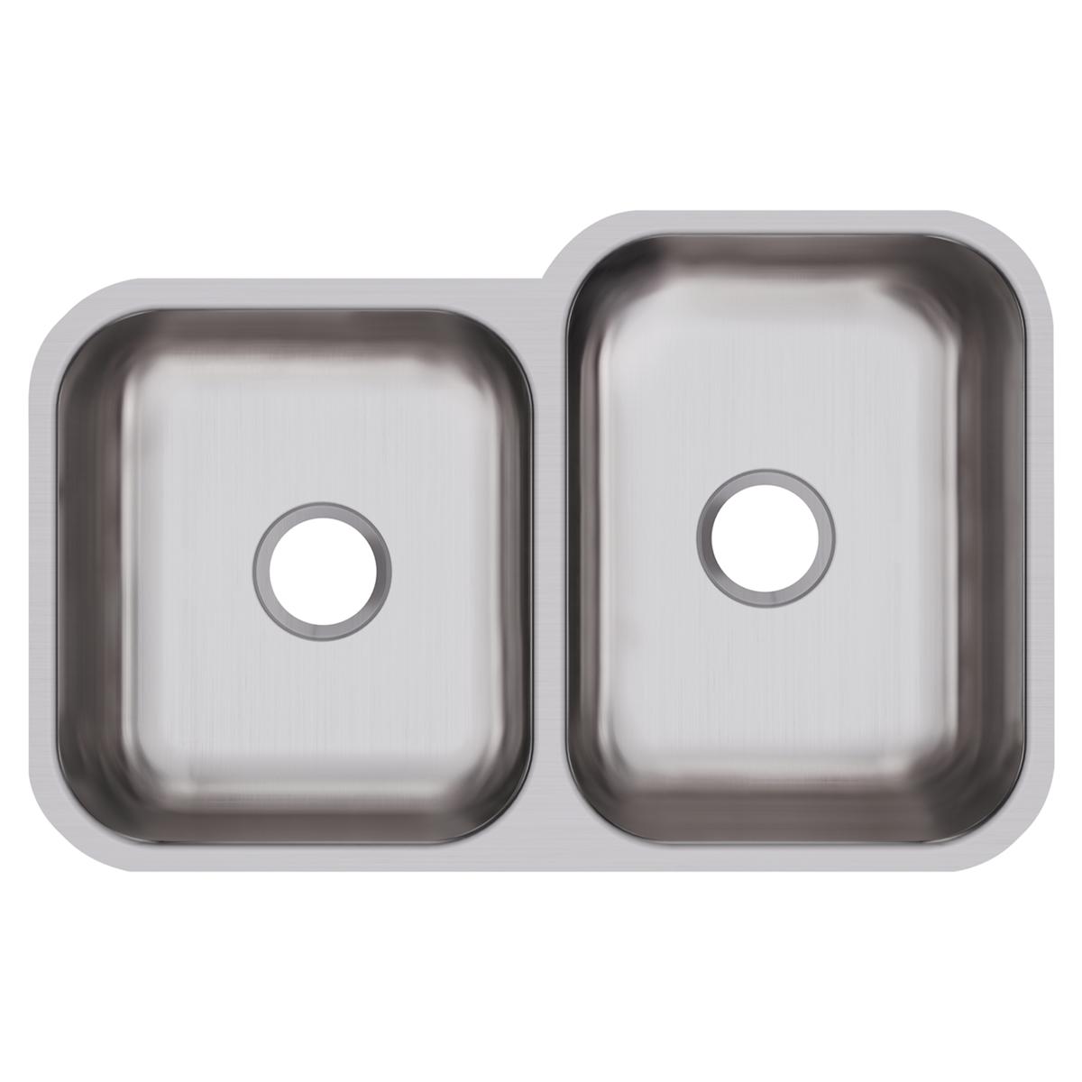 Elkay DXUH312010L Stainless Steel 31-3/4" x 20-1/2" x 10" 40/60 Double Bowl Undermount Sink, Straight Sidewalls