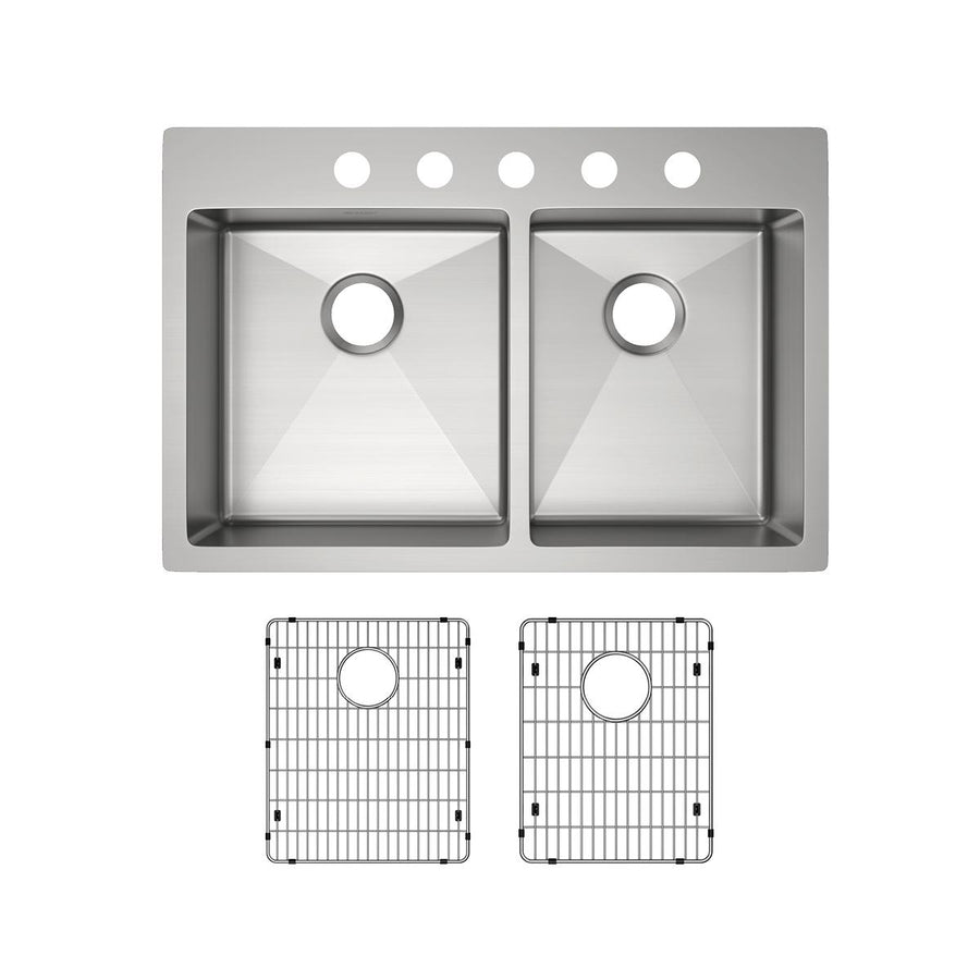 Elkay ECTSRO33229RTBG5 Elkay Crosstown 18 Gauge Stainless Steel 33" x 22" x 9", 5-Hole 60/40 Double Bowl Dual Mount Sink Kit