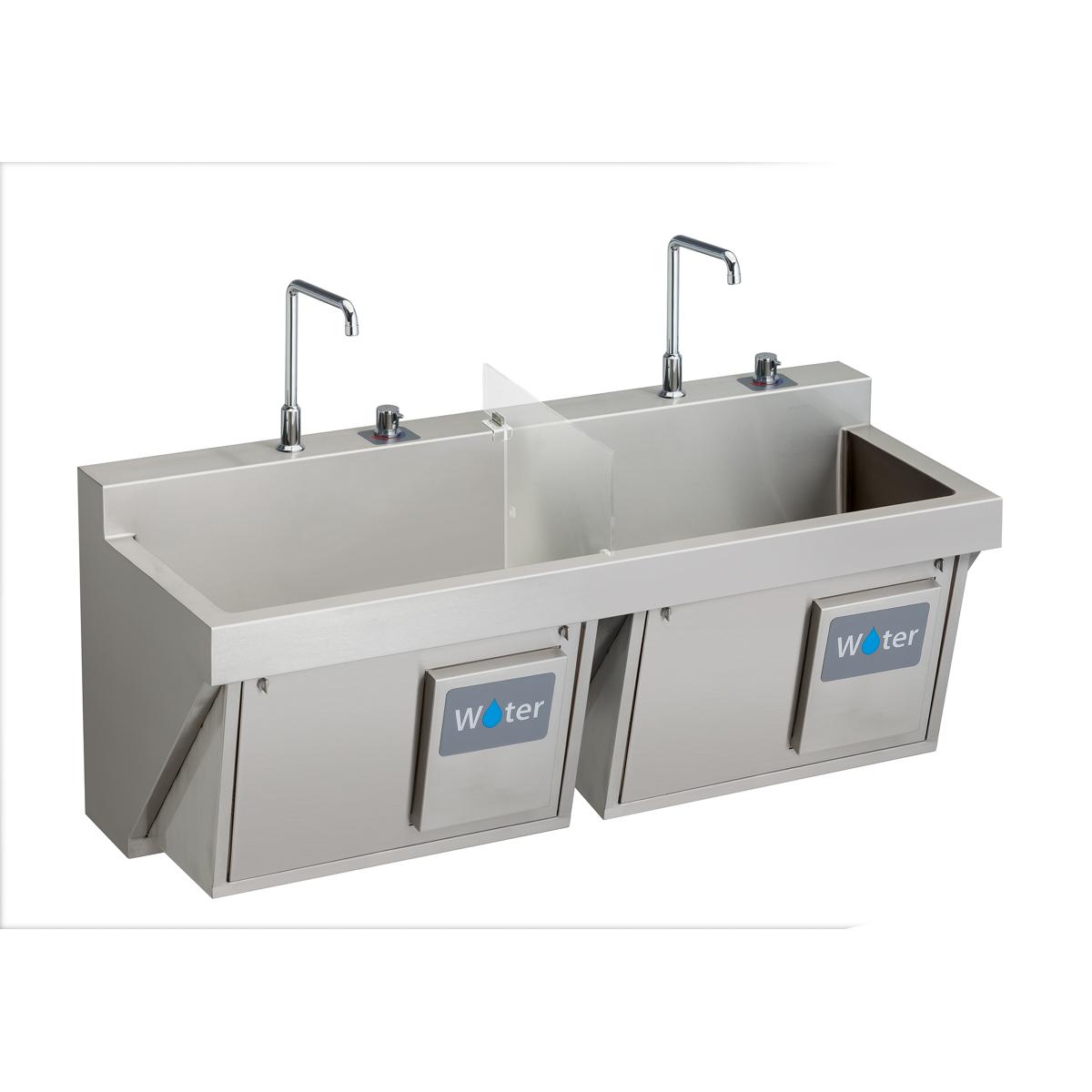 Elkay EWSF26026KWC Stainless Steel 60" x 23" x 26", Wall Hung Double Station Surgeon Scrub Sink Kit