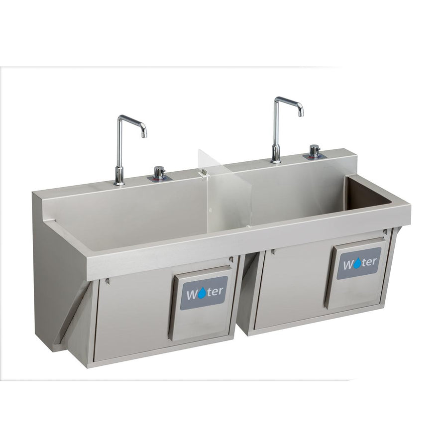 Elkay EWSF26026KWC Stainless Steel 60" x 23" x 26", Wall Hung Double Station Surgeon Scrub Sink Kit