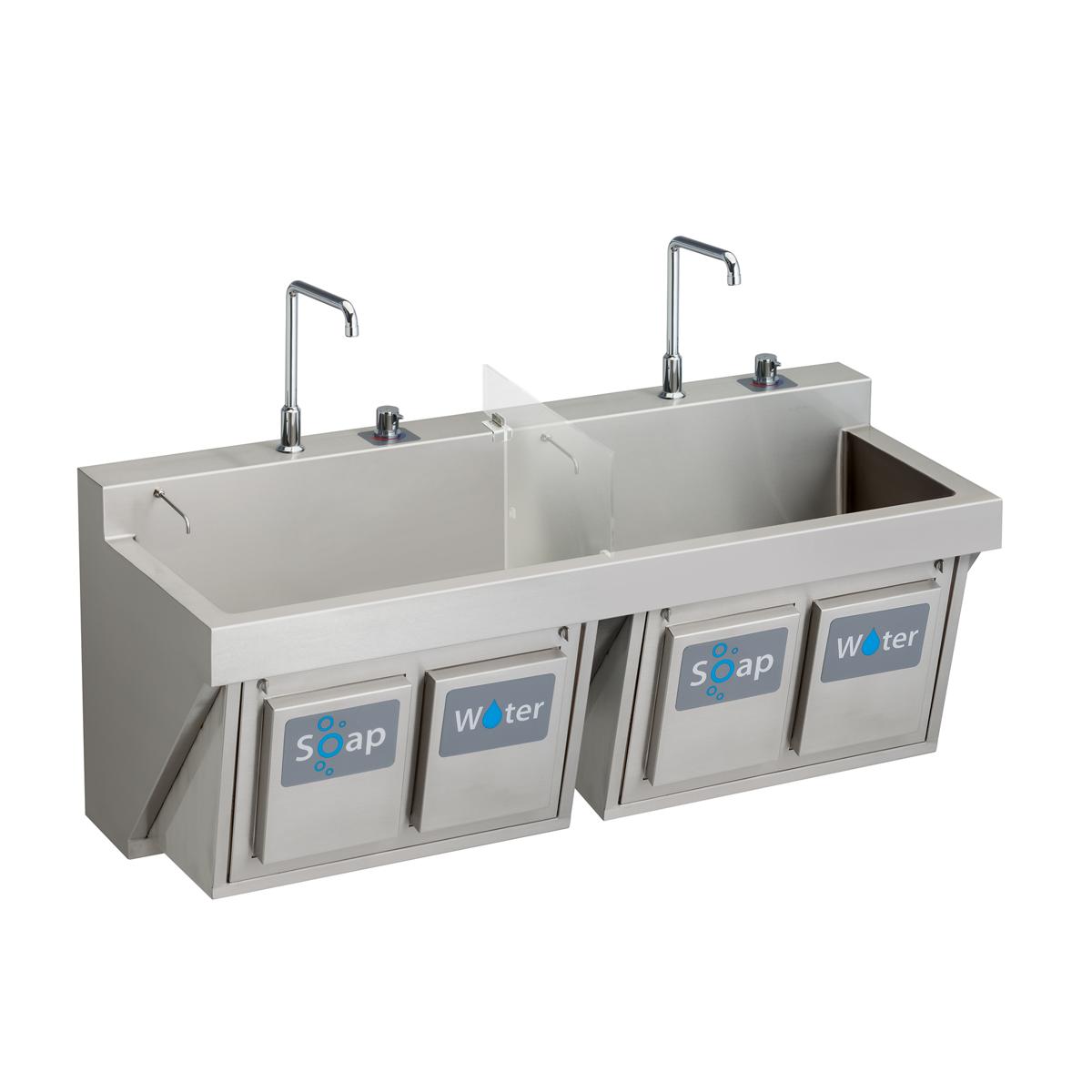 Elkay EWSF26026KWSC Stainless Steel 60" x 23" x 26" Wall Hung Double Station Surgeon Scrub Sink Kit
