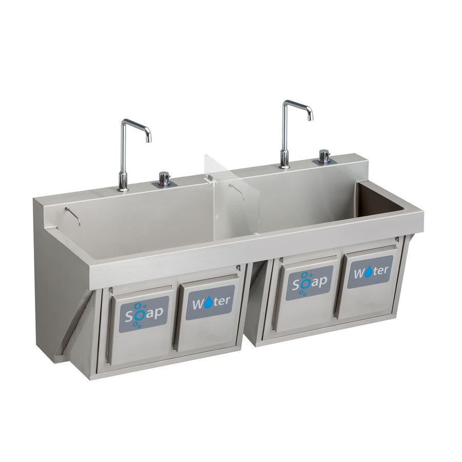 Elkay EWSF26026KWSC Stainless Steel 60" x 23" x 26" Wall Hung Double Station Surgeon Scrub Sink Kit