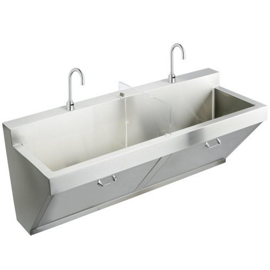 Elkay EWSF26026SACC Stainless Steel 60" x 23" x 26", Wall Hung Double Station Surgeon Scrub Sink Kit