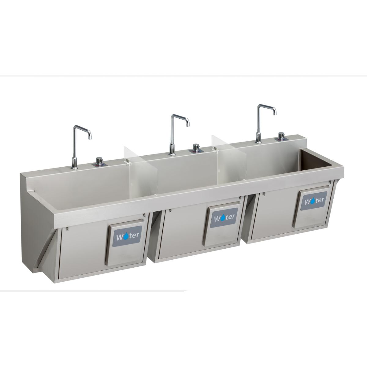 Elkay EWSF39026KWC Stainless Steel 90" x 23" x 26", Wall Hung Triple Station Surgeon Scrub Sink Kit