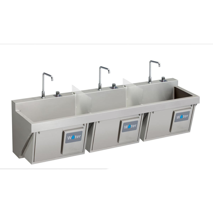 Elkay EWSF39026KWC Stainless Steel 90" x 23" x 26", Wall Hung Triple Station Surgeon Scrub Sink Kit