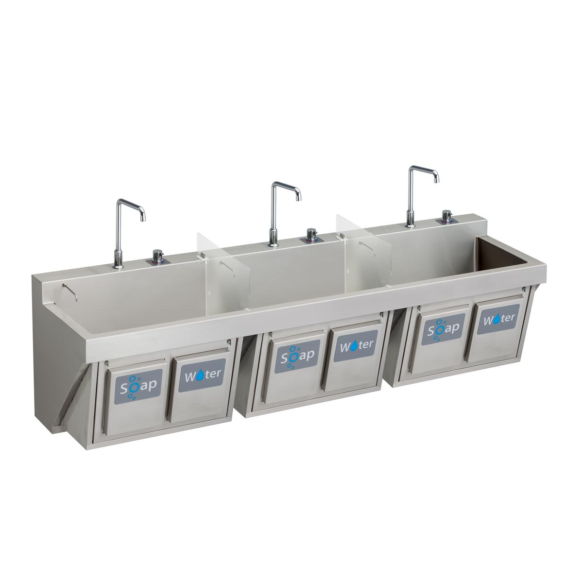 Elkay Commercial EWSF39026KWSC Stainless Steel 90" x 23" x 26", Wall Hung Triple Station Surgeon Scrub Sink Kit